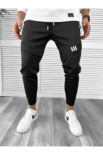 dehaine Men's slim fit sweatpants, made of nylon, 10230, black