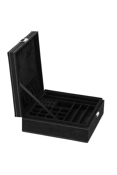 Springos Jewelry box, velvet, black, 26x26x9 cm,