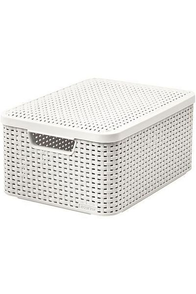 CURVER Laundry Basket, 2 Handles, Lid, Plastic, White, 38x29x17 Cm,