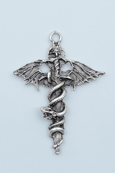 ıdr Kılıç Yılan Yarasa Gümüş Kaplama Kolye Ucu