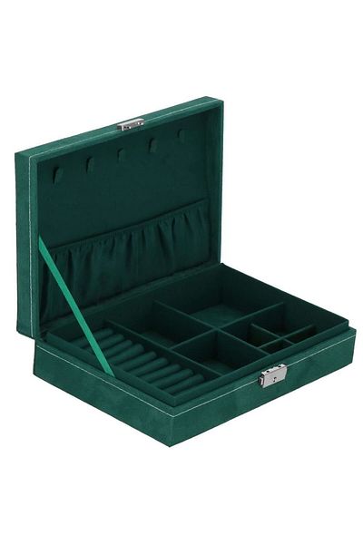 Springos Cutie pentru bijuterii, catifea, verde, 28x19.5x7 cm,