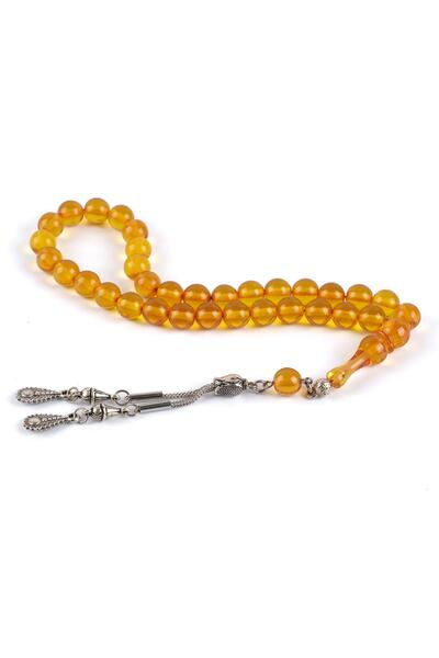 Beyisa Пресовани серия Жълти кехлибарени броеници Метални броеници с пискюли ...