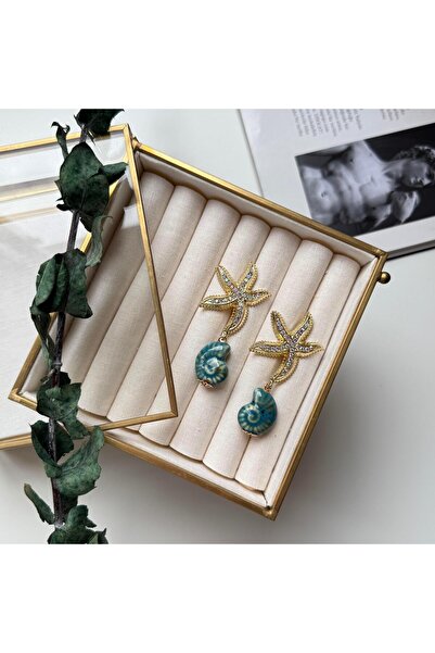 Alice İsstanbul Taşlı Turkuaz Seramik Salyangoz Küpe