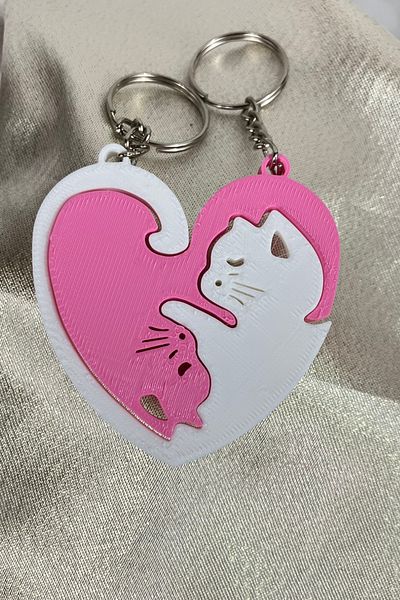 Mazel Design Heart Cat Figured Couple Keychain Couple Keychain Set of 2
