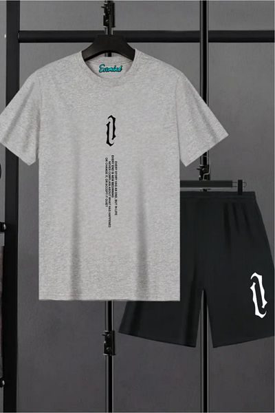 artı4 Vertical Text Printed Unisex Shorts T-Shirt Set