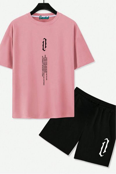 Evomind Vertical Text Printed Unisex Shorts T-Shirt Set