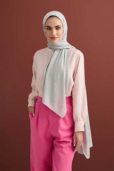 Imannoor İmannoor Zincir Kare Pamuk İpek Şal Gri