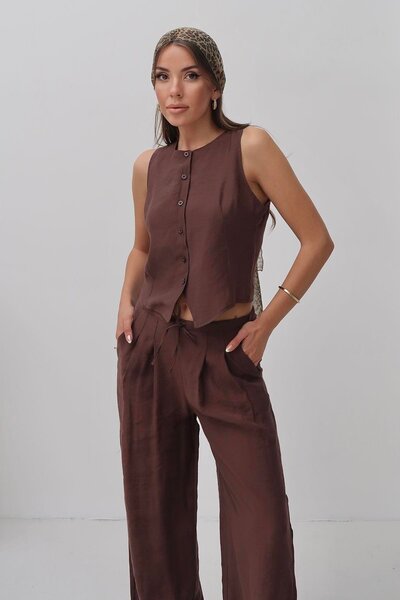 Moda cameo Mohinto Modal Kumaş Yelek Pantolon Takım Kiremit