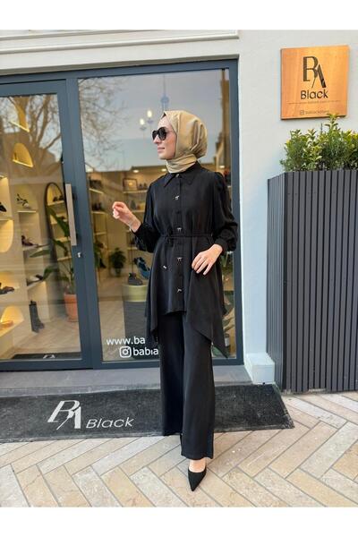 Babil Butik Pile Detailed Cupra Women's Wide Leg Trousers Black