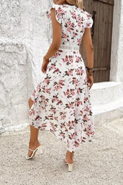 Mossta Φόρεμα μονόχρωμο με ασύμμετρο κόψιμο με βολάν μανίκια - με σχέδιο