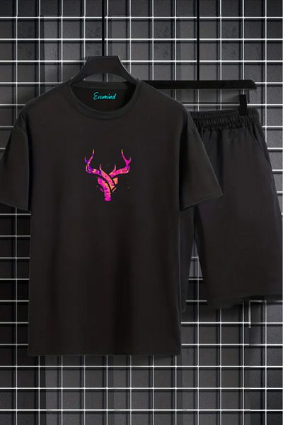 SevMode Σετ μπλουζάκι με στάμπα ελαφιού Unisex