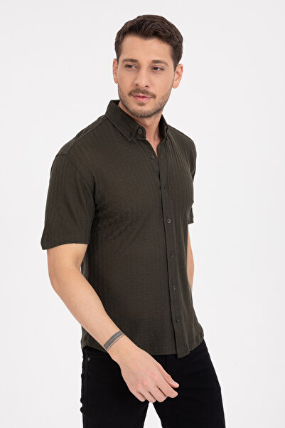 Klothy Ανδρικό κοντομάνικο πλεκτό πουκάμισο με λεπτή εφαρμογή 2613