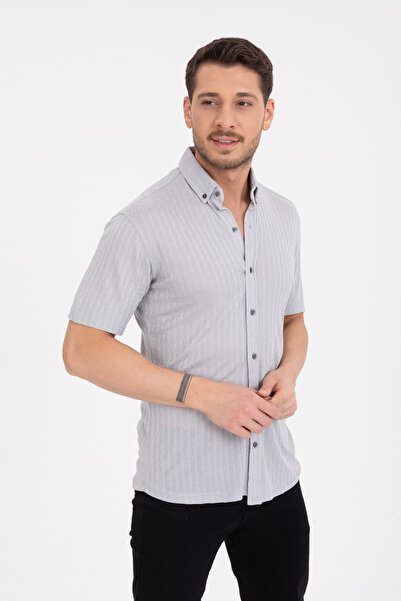Klothy Ανδρικό κοντομάνικο πλεκτό πουκάμισο με λεπτή εφαρμογή 2613