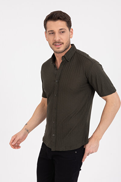 Klothy Ανδρικό κοντομάνικο πλεκτό πουκάμισο με λεπτή εφαρμογή 2613