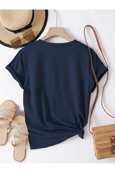 PALPİTO Women's Navy Blue Saplings Printed Oversize T-Shirt