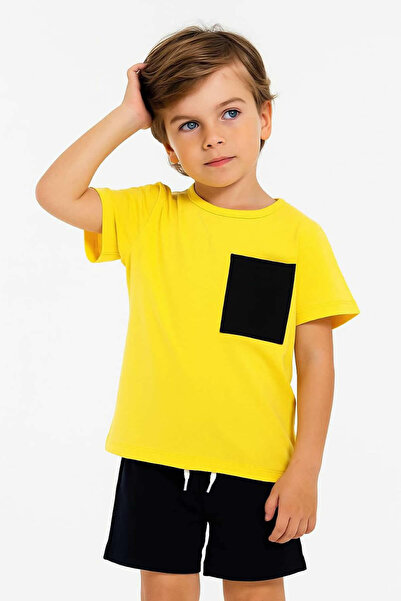 krm kerem bebe Costum de vară pentru băiat cu pantaloni scurți negri cu buzunar