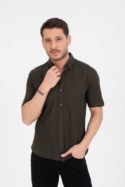 Klothy Мъжка плетена риза с къс ръкав Slim Fit 2613