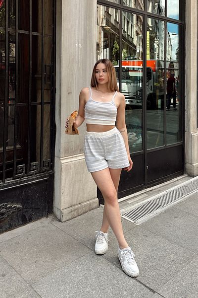 Siner Fashion Women's Striped Tank Top Shorts Bottom Top Set