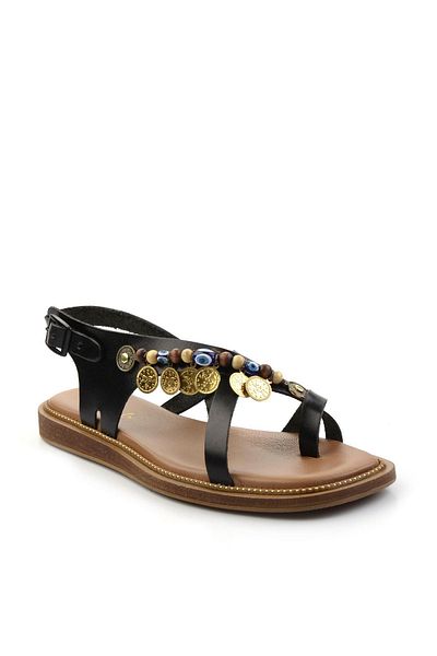 Bambi Black Leather Women's Sandals K05465048703
