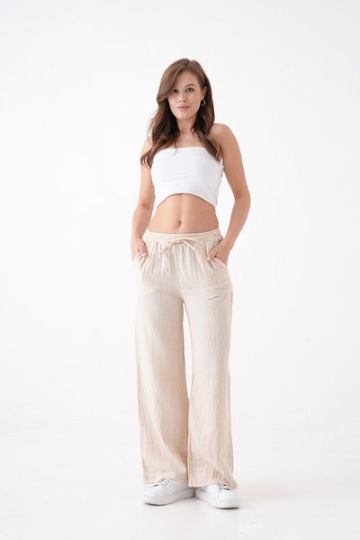 Butik Women's 100% Cotton Summer Muslin Loose Wide Leg Trousers Mg001