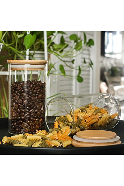 Noah Exclusive 1250 Cc (Set of 2) - Borosilicate Glass Spice Jar - Bamboo Lid - Storage Container - (9 cm X 20 cm)