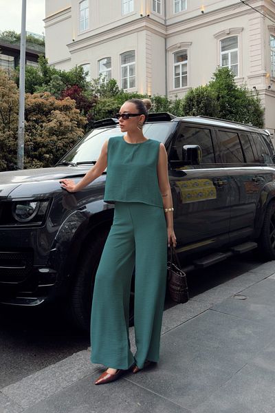Siner Fashion Women Stylish Blouse High Waist Pants Bottom Top Set