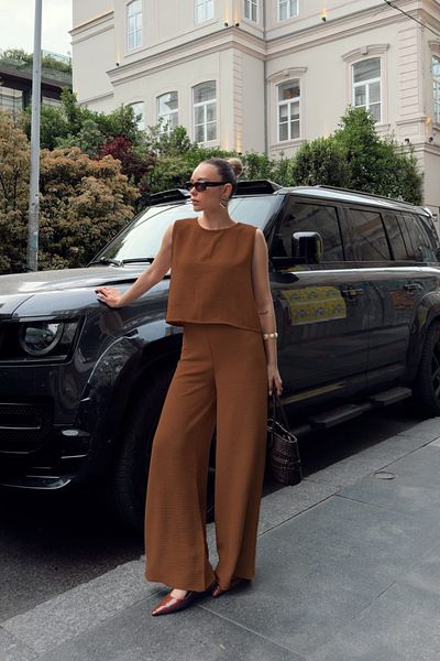 Siner Fashion Women Stylish Blouse High Waist Pants Bottom Top Set