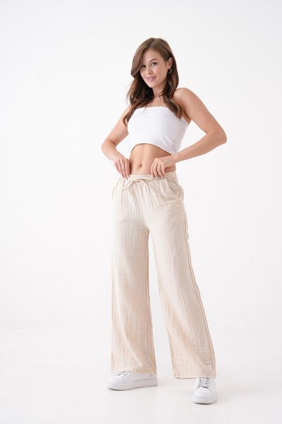 Butik Women's 100% Cotton Summer Muslin Loose Wide Leg Trousers Mg001