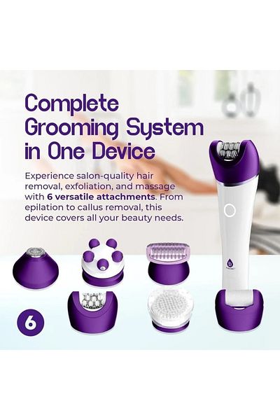 Denx 6-in-1 SmoothGlide Wet & Dry Electric Epilator for Women with LED Light DX1377