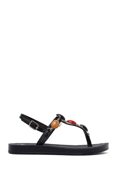 Derimod Women's Black Flip Flops Stone Sandals 25Sfe464418