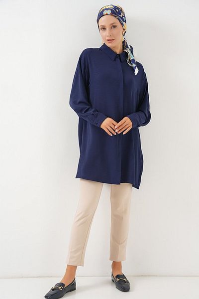 İpeksi Silky Long Shirt Tunic 5945 - Navy Blue