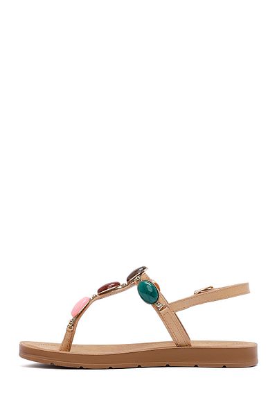 Derimod Women's Beige Flip Flops Stone Sandals 25Sfe464418