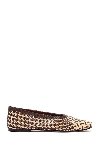 Derimod Women's Brown Straw Leather Ballerinas 25Sfd5512M7