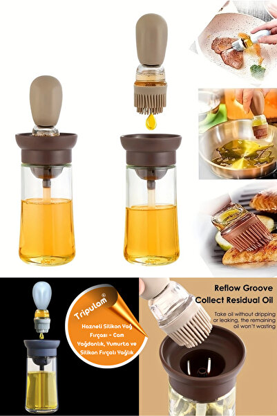 TRİPULAM Cam Hazneli Silikon Uçlu Yağ Fırçası | Cam Yağdanlık, Yumurta Fırças...
