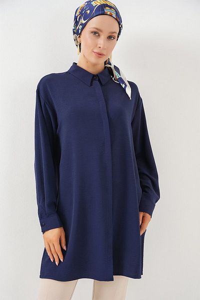 İpeksi Silky Long Shirt Tunic 5945 - Navy Blue