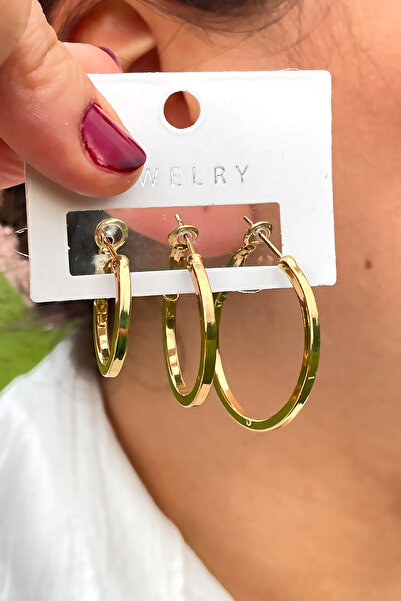 TAKIPORT Gold Hoop Triple Earrings