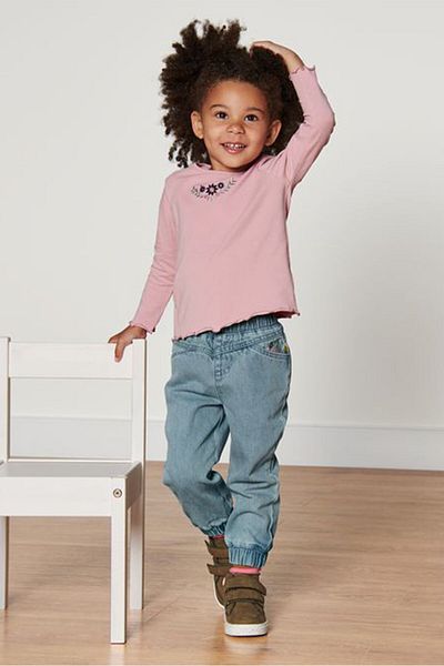 Tchibo Kids Girl Front Pocket Washed Jeans, Light Blue