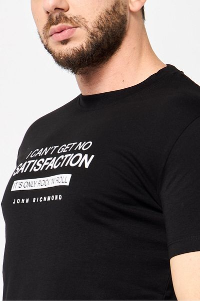 John Richmond Men Crew Neck Short Sleeve Graphic Print T-shirt, Black