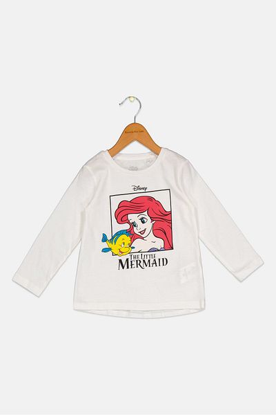 Disney Toddlers Girl Long Sleeve Graphic Print Top, White