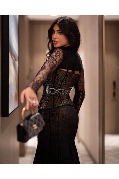 ALANOOD FASHION فستان اسود دانتيل أنيق وجذاب