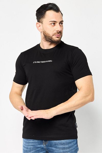 John Richmond Men Crew Neck Short Sleeve Graphic Print T-shirt, Black