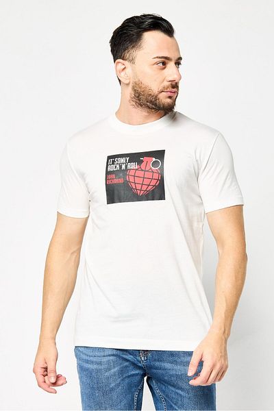 John Richmond Men Crew Neck Short Sleeve Graphic T Shirt, White