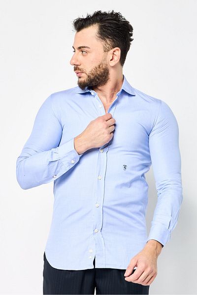 Scuderia Ferrari Men Regular Fit Chambray Long Sleeves Casual Shirt, Blue