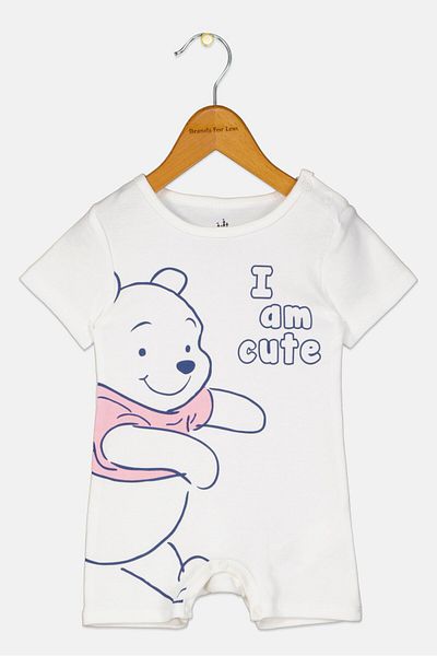 Disney Toddlers Boy Round Neck Short Sleeve Graphic Print Rompers, White