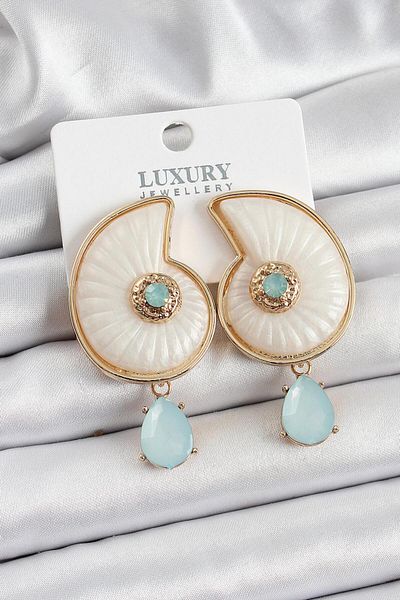adoyus Gold Color Women's Earrings with Brass Seashell Figure and Zircon Stone