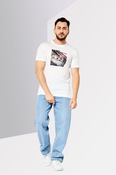 John Richmond Men Crew Neck Short Sleeve Graphic Print T-Shirt, Off White