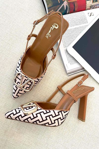 Bambi Brązowe, drukowane, damskie, klasyczne buty na obcasie K01209502504