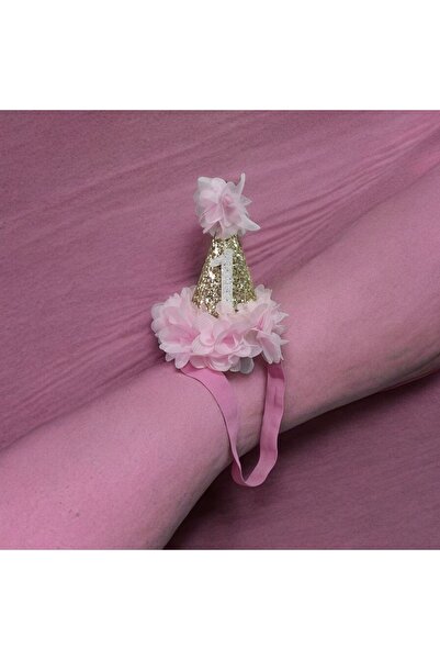 damlakidsmoda 1 yaş doğum günü huni şapka Gold pembe