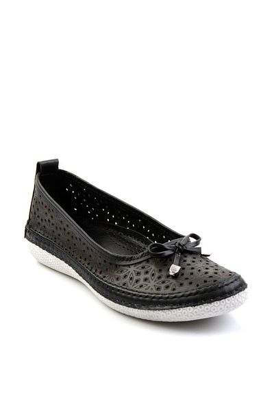 Bambi Black Leather Women's Ballerinas K01331096403