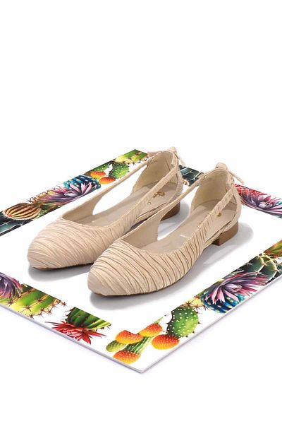 Bambi Beige Wrinkled Satin Women's Ballerinas01823016138